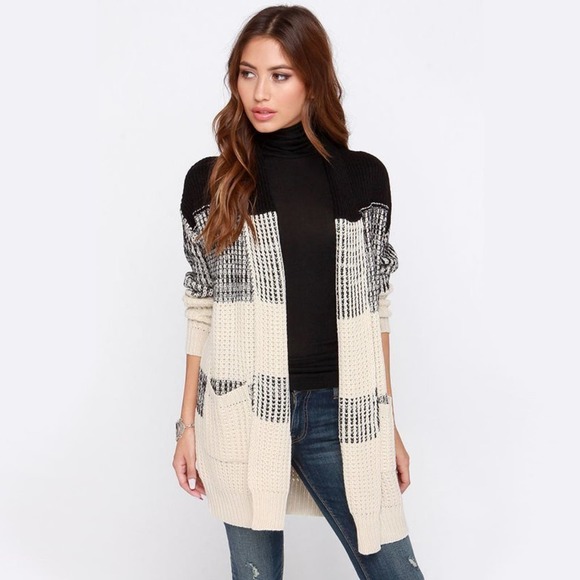 RD Style Sweaters - Rd Style for Lulus Black Cream Heavy Knit Cardigan Sweater